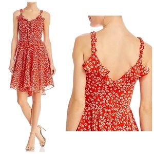 Lined AQUA Lace-up Floral Dress